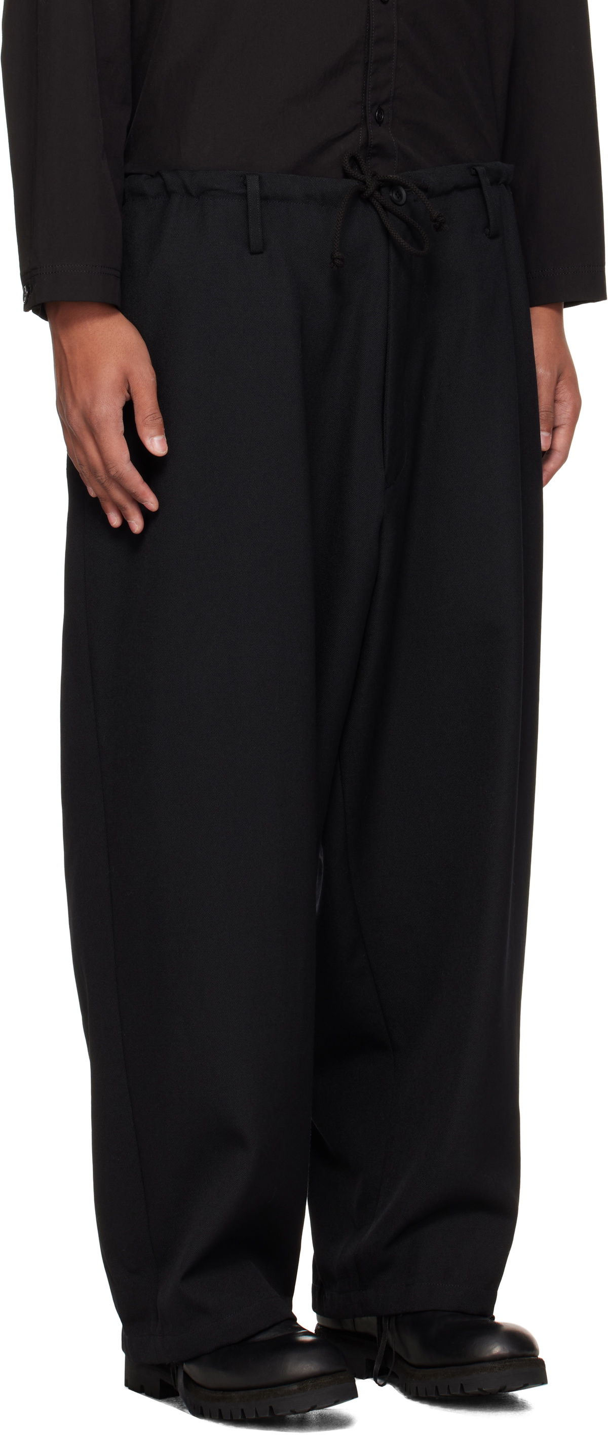 YOHJI YAMAMOTO Black Army Gabardine Waste String Trousers Yohji