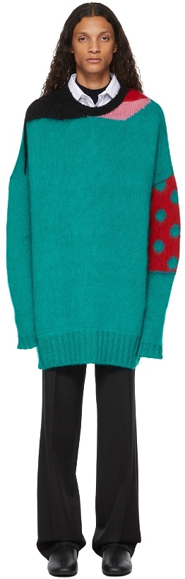 Photo: Raf Simons Green Oversized Contrasting Strokes Sweater