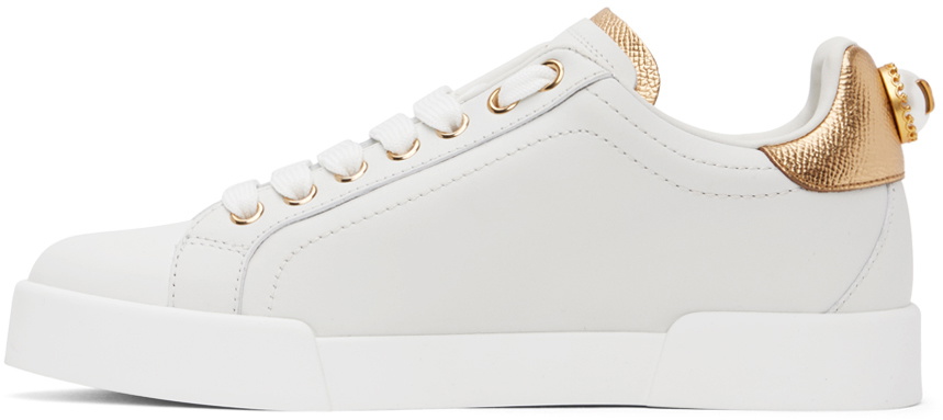 スニーカー DOLCE&GABBANA WHITE/GOLD LEATHER PORTOFINO SNEAKERS Dolce & Gabbana White Gold Portofino Low Top Leather