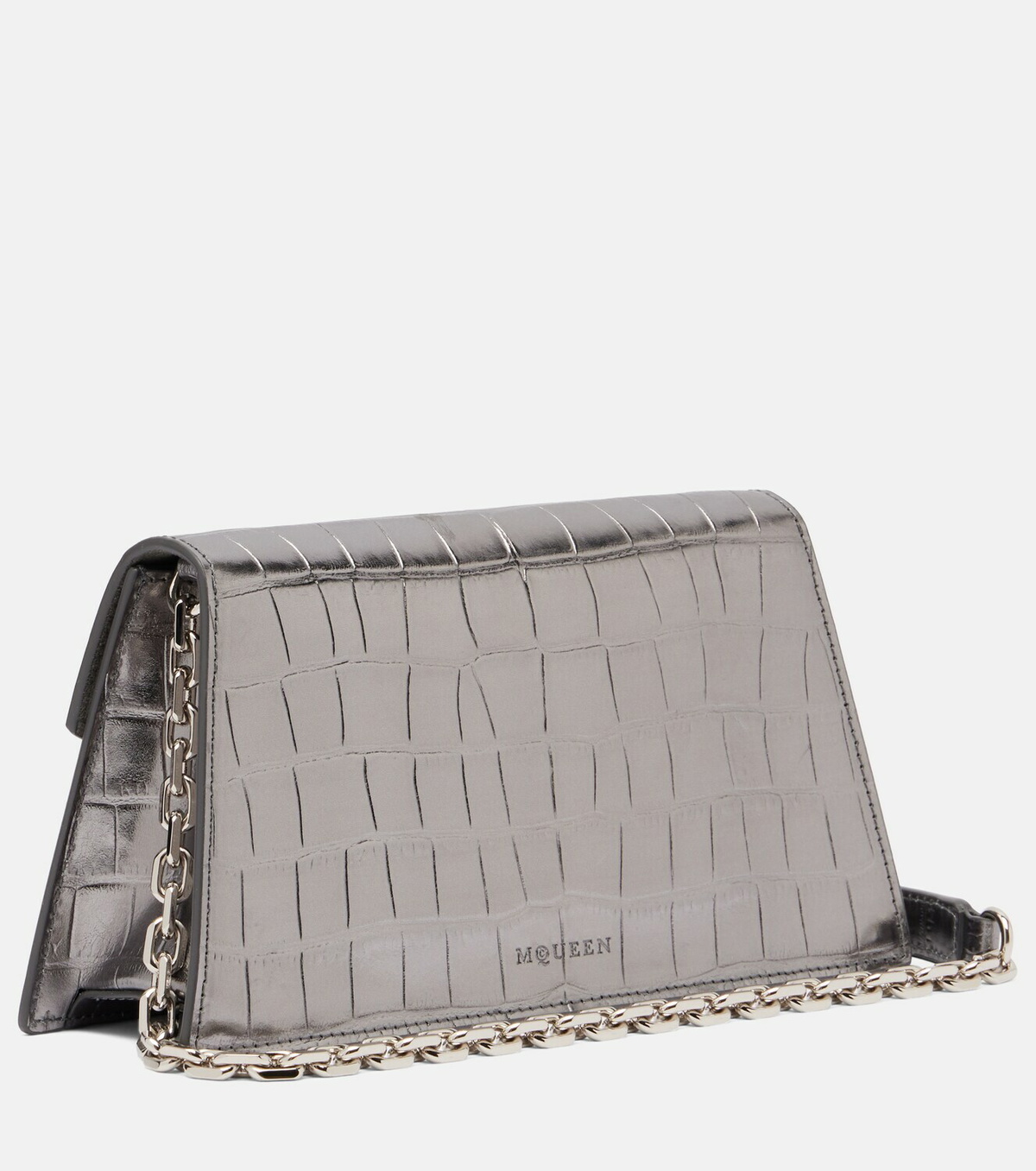 McQueen Skull Mini croc-effect leather clutch