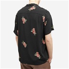 Portuguese Flannel Men's Embroidered Roses Vacation Shirt in Black
