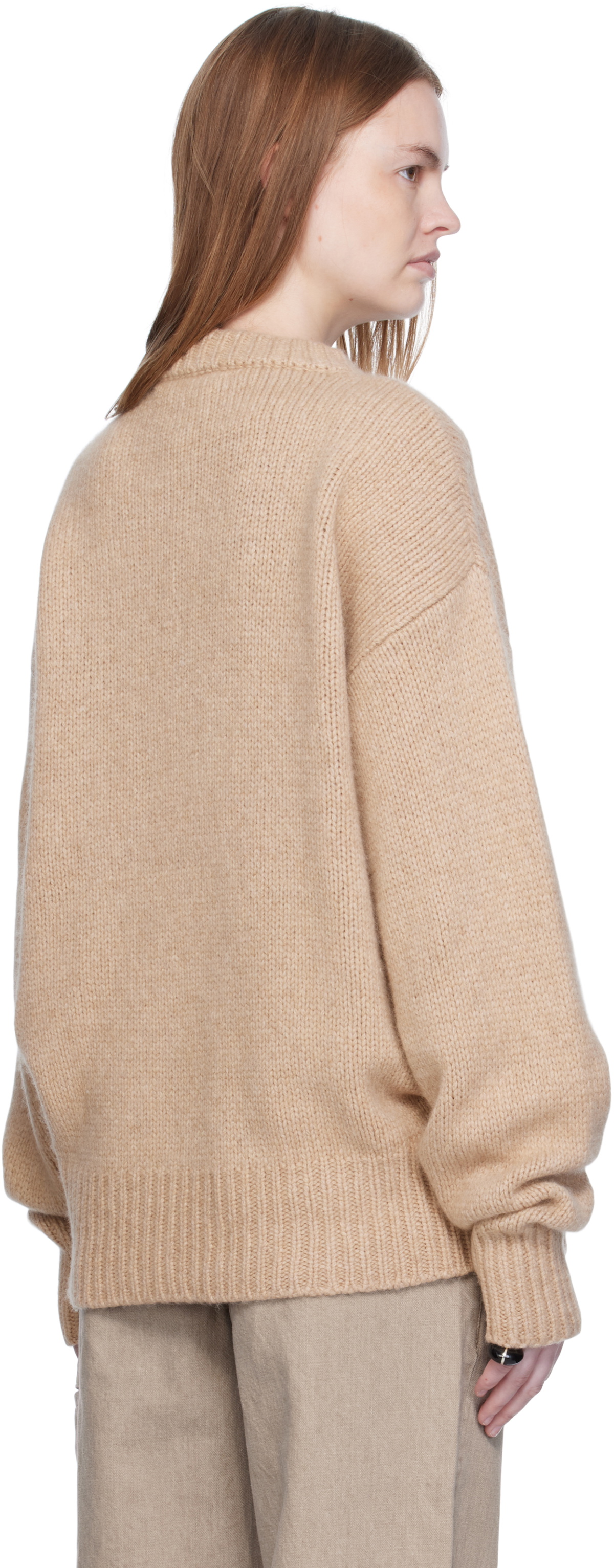 Arch The Beige Crew Neck Oversized Sweater