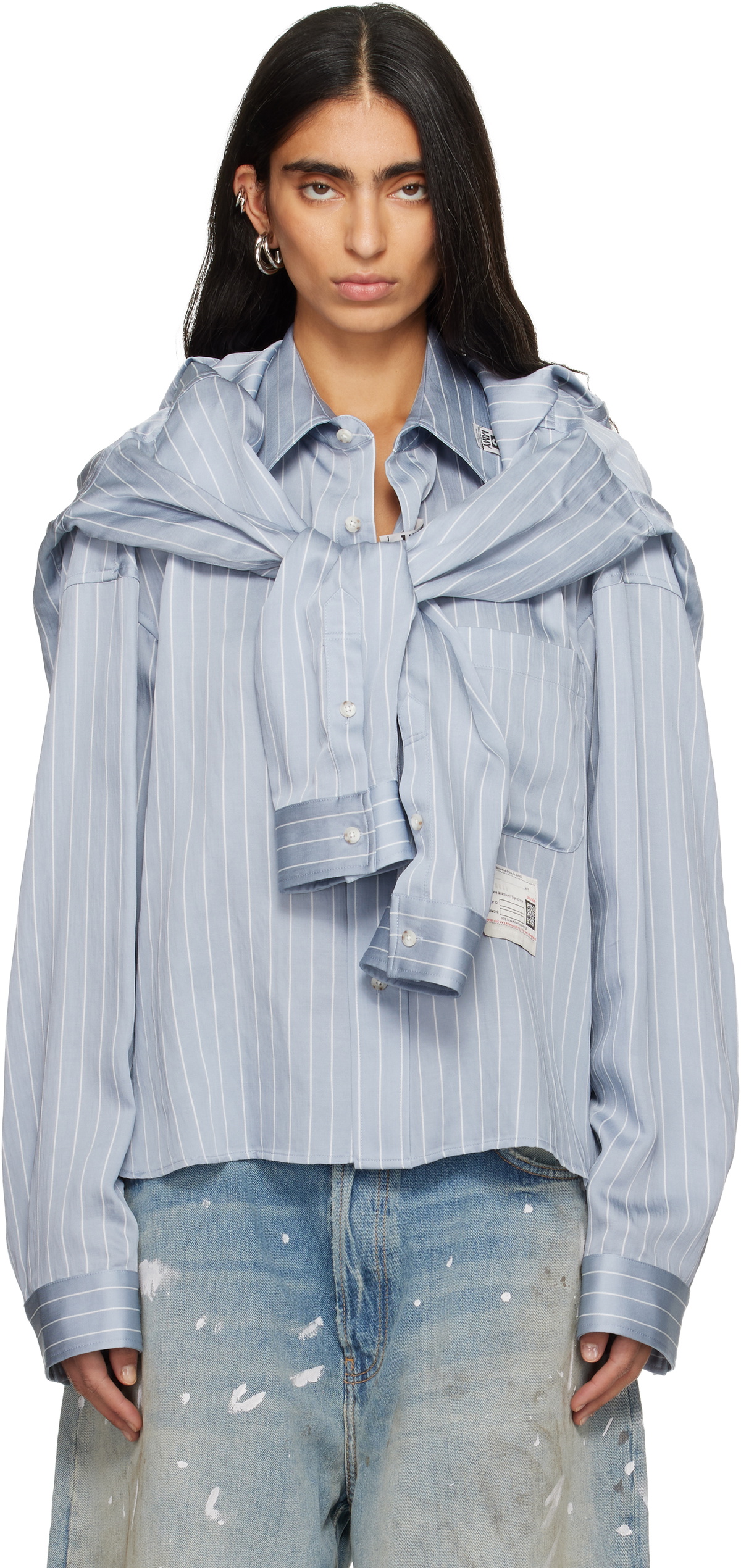 Maison MIHARA YASUHIRO Blue Sleeve Layered Stripe Shirt