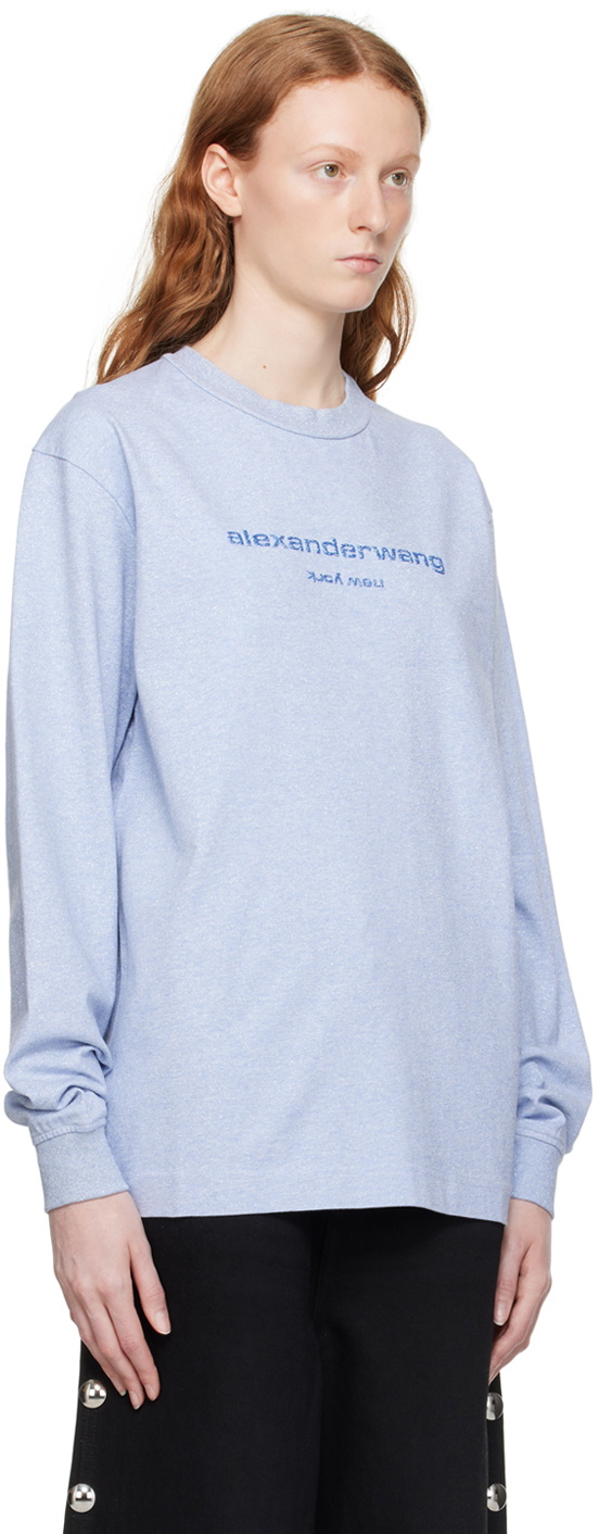 Alexander Wang ☆ブルー グリッター パフロゴ 長袖Tシャツ Alexander Wang Blue Glitter Long Sleeve T-Shirt Alexander Wang