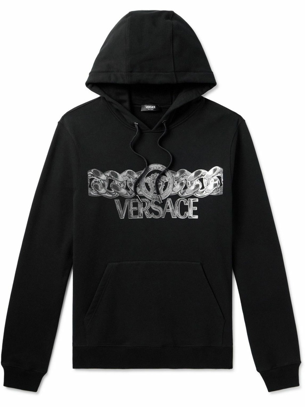 Photo: Versace - Logo-Print Cotton-Jersey Hoodie - Black