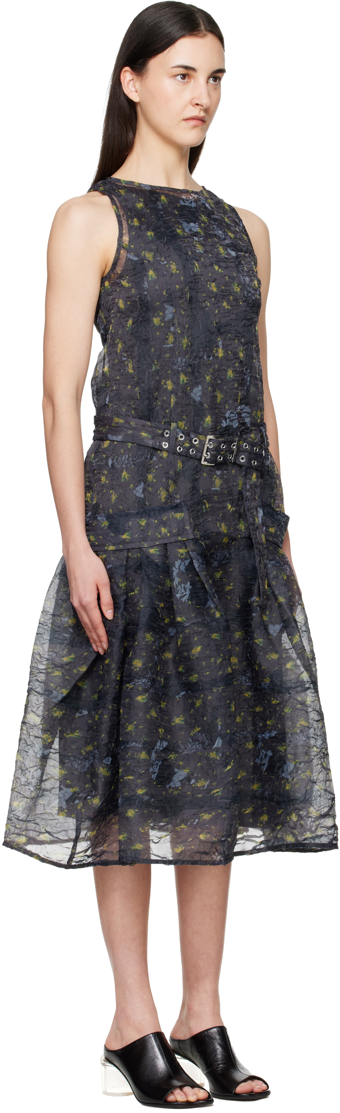 GANNI Gray Shibori Organza Midi Dress