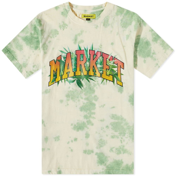 Photo: MARKET Men's Arc Herbal Tie Dye T-Shirt in Green Yellow Tie Dye