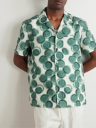 Mr P. - Camp-Collar Printed Cotton-Poplin Shirt - Green