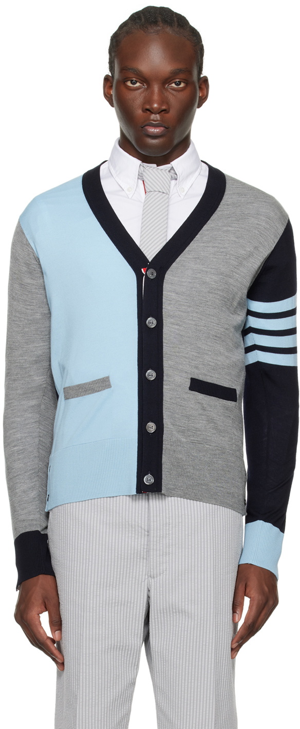 Thom Browne Blue & Gray Funmix 4-Bar Cardigan Thom Browne