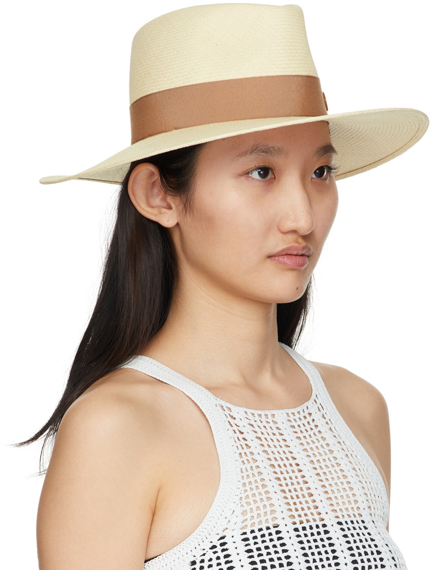 Maison Michel Beige Straw Charles Fedora Hat