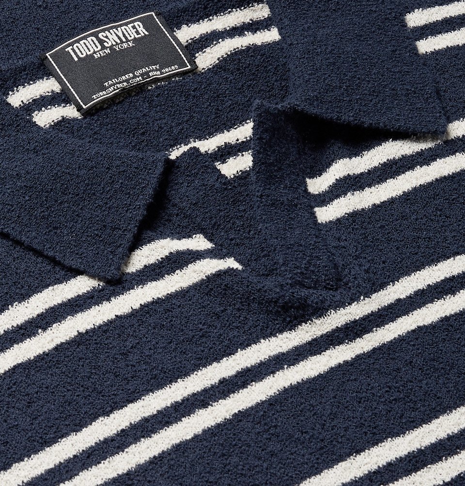Todd Snyder - Striped Cotton-Blend Bouclé Polo Shirt - Navy