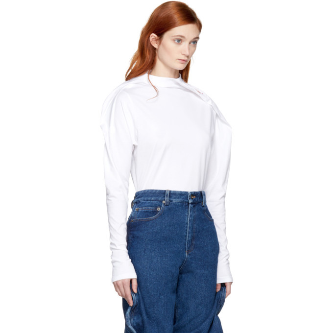 Y/Project White Long Sleeve Fold Over T-Shirt Y/Project