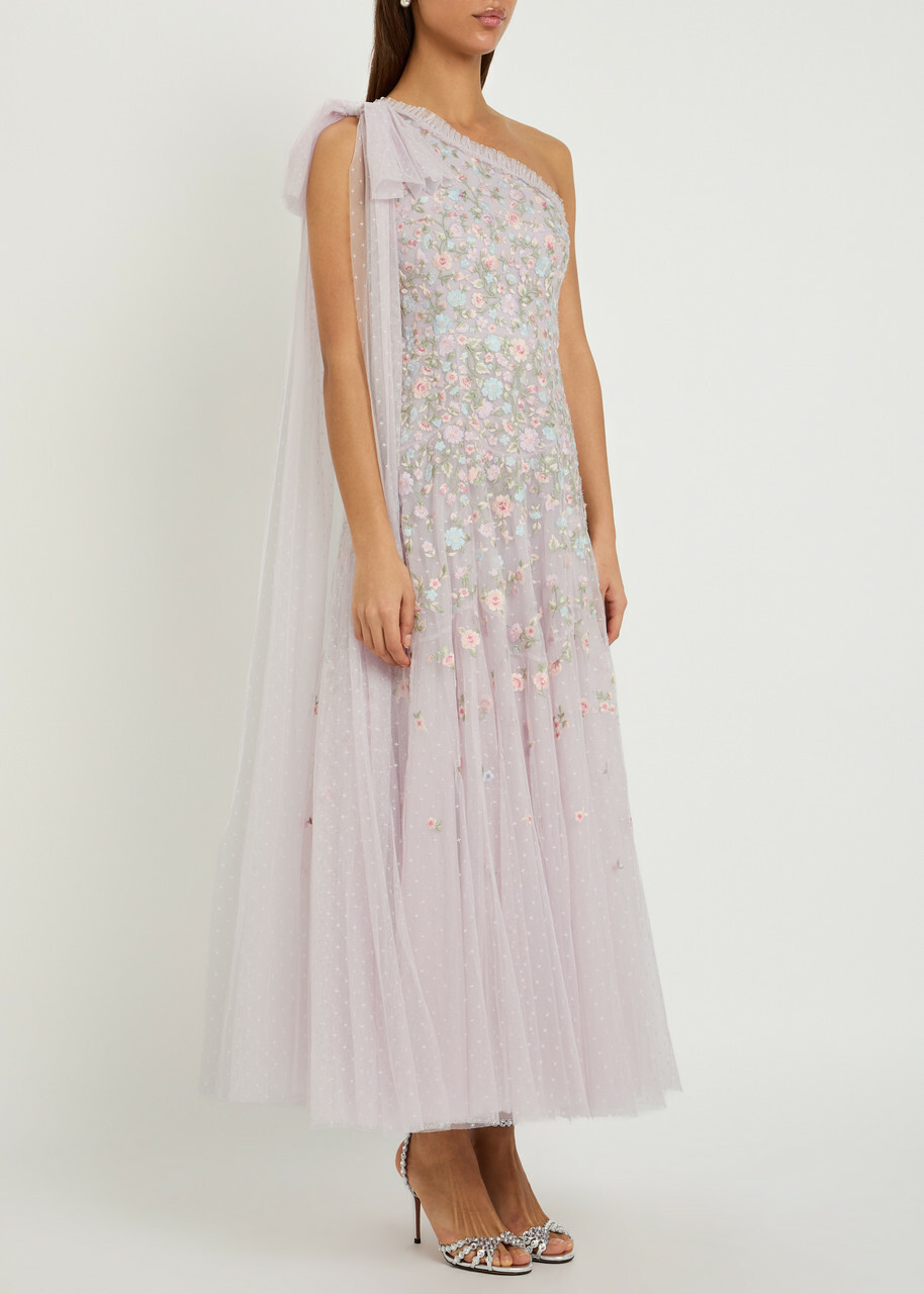 Needle & Thread Sylvia Rose Floral-embroidered Tulle Gown Light Purple