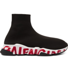 Balenciaga - Speed Sock Logo-Print Stretch-Knit Slip-On Sneakers - Black