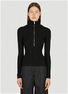 Zip Front Ribbed Sweater in Black