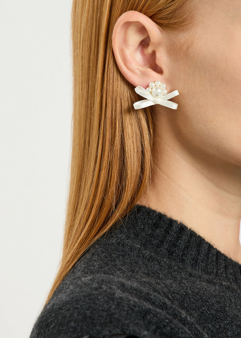 Simone Rocha Petite Bow Crystal-embellished Stud Earrings - Pearl - One Size