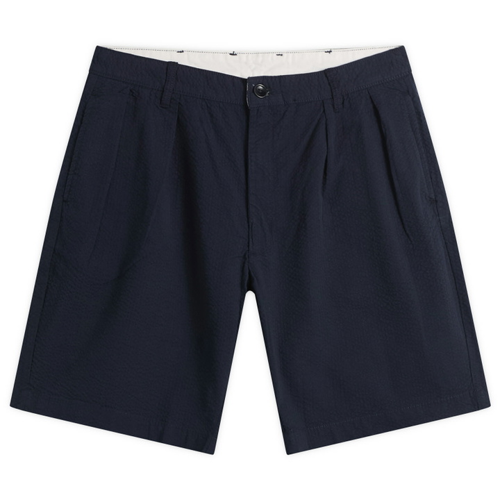 Photo: Service Works Men's Seersucker Part Timer Shorts in Dark Navy