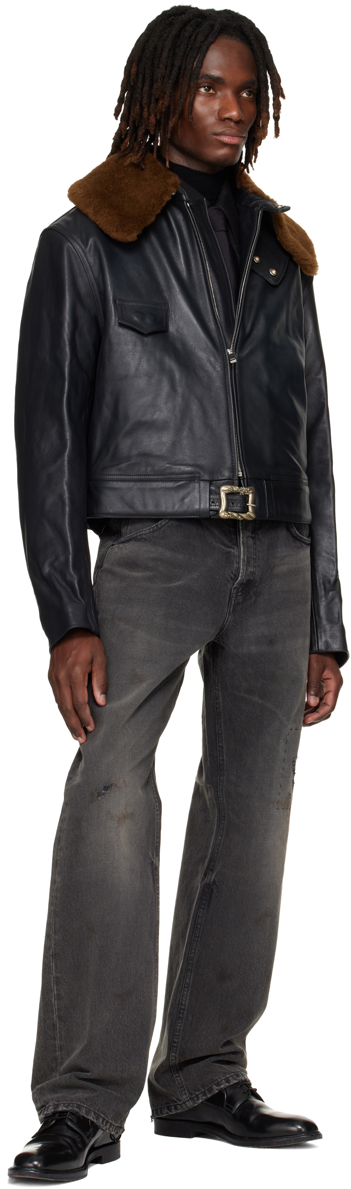 Enfants Riches Déprimés Black 'Hotrod' Shearling Collar Jacket