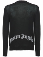 PALM ANGELS - Curved Logo Wool Blend Knit Sweater