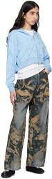 BAPE Blue Solid Camo Jacquard One Point Cropped Zip Hoodie