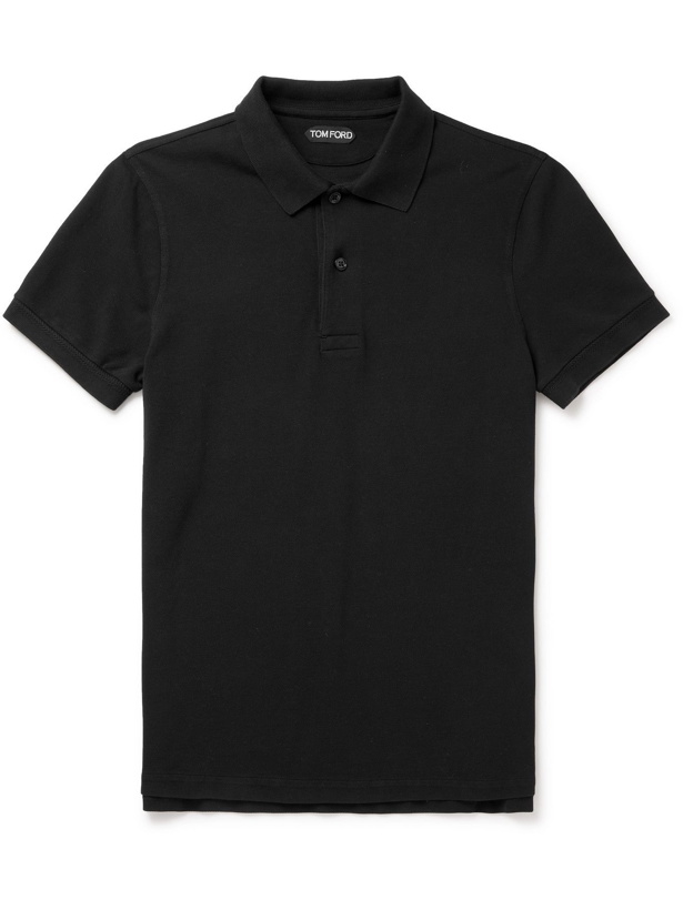 Photo: TOM FORD - Garment-Dyed Cotton-Piqué Polo Shirt - Black