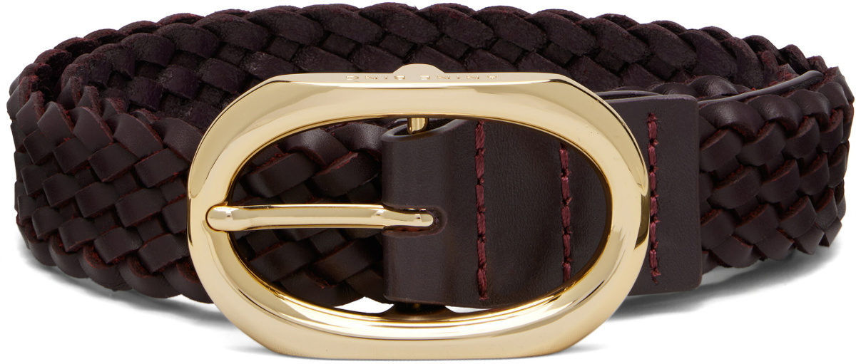 ANINE BING Brown Signature Link Braided Belt