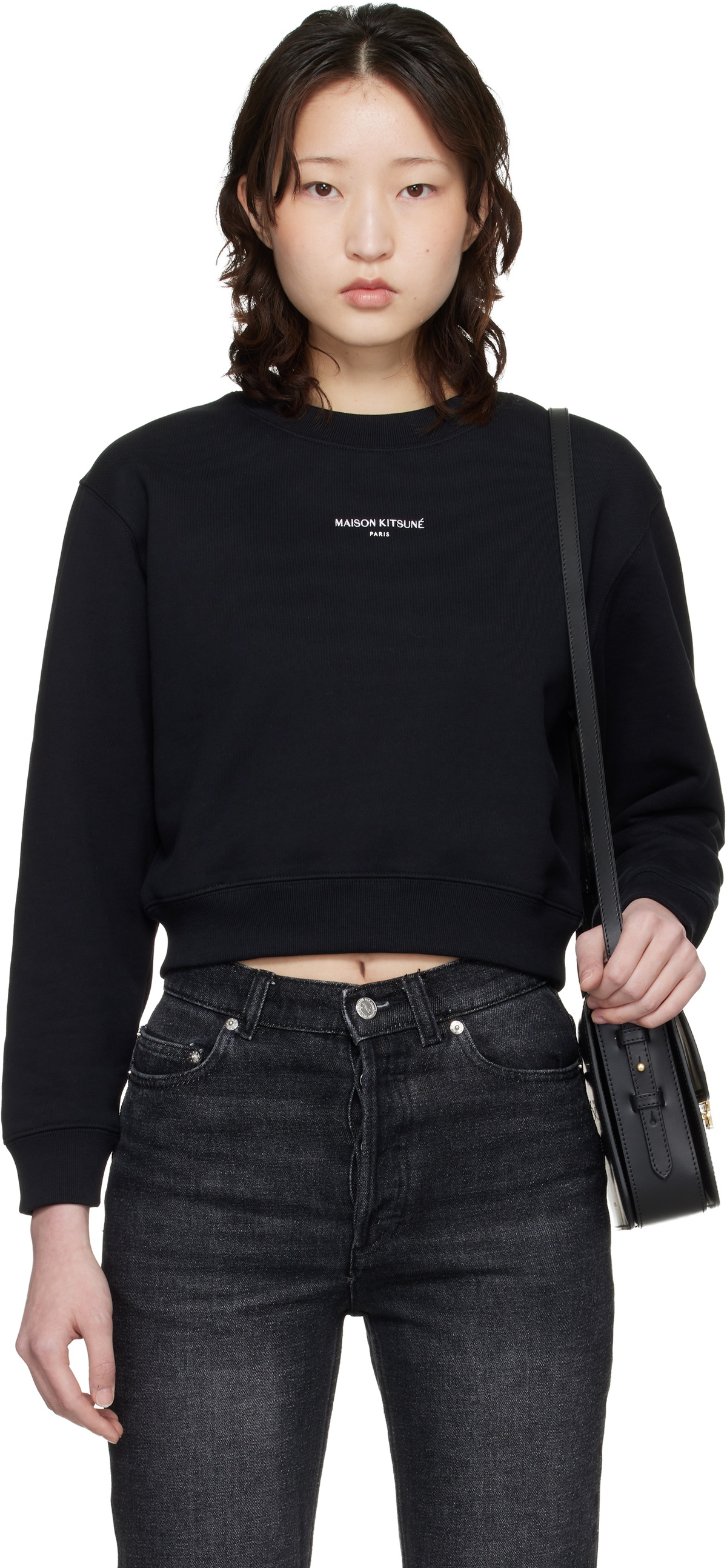 Maison Kitsuné Black 'Maison Kitsuné Paris' Cropped Sweatshirt