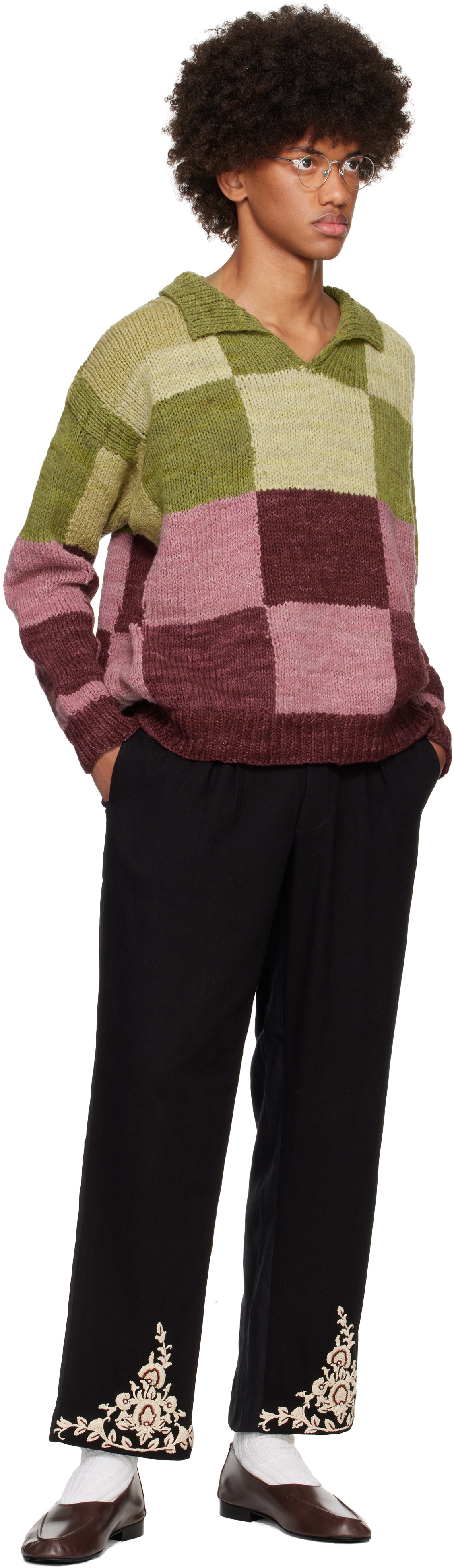Kartik Research Green & Pink Wool Rugby Knit Sweater