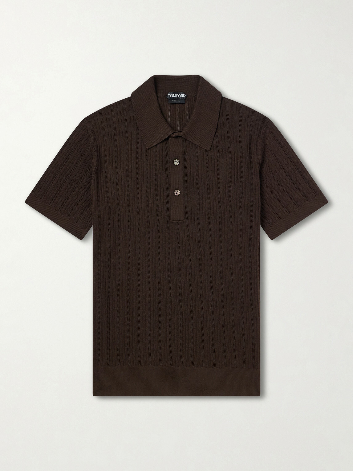 TOM FORD - Ribbed Cotton and Silk-Blend Polo Shirt - Brown