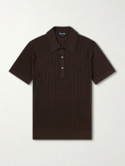 TOM FORD - Ribbed Cotton and Silk-Blend Polo Shirt - Brown