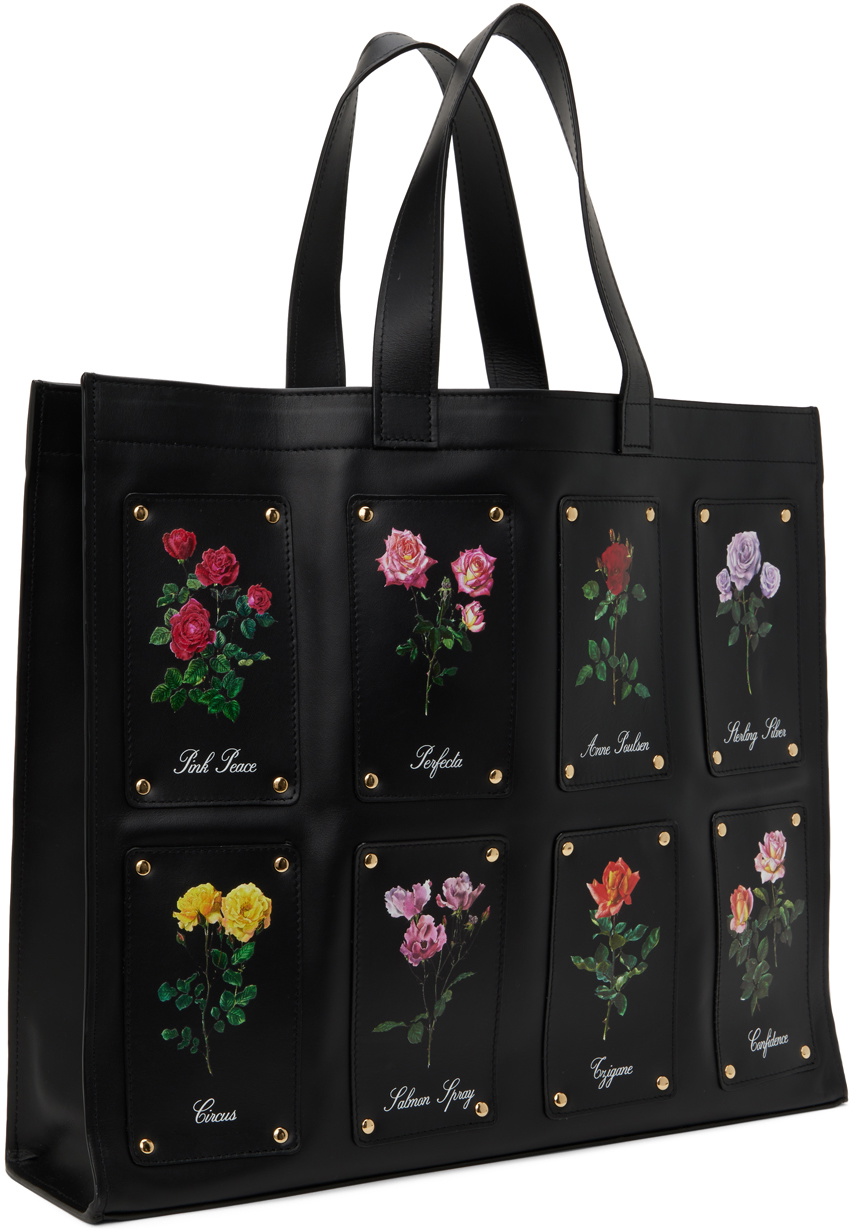 Ernest W. Baker Black Patched Rose Tote