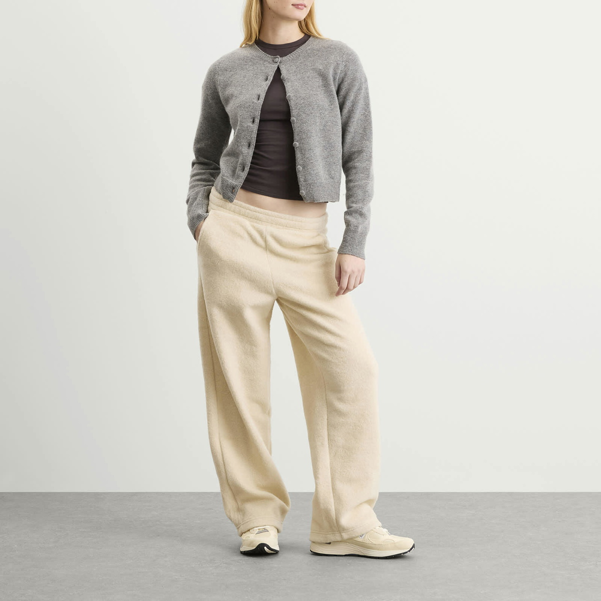 DUNST Women's Boucle Wide Leg Sweatpants in Cream