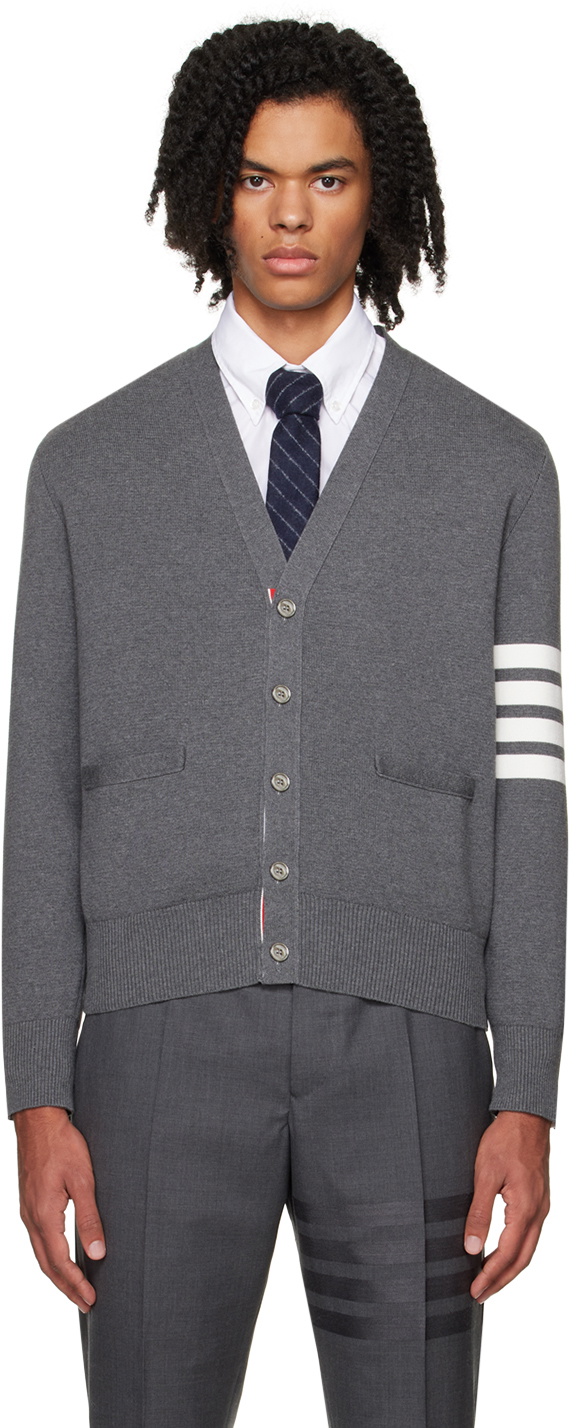 Thom Browne 4-Bar cable-knit cotton cardigan - Grey