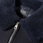 A.P.C. Ben Faux Fur Collar Jacket in Dark Navy