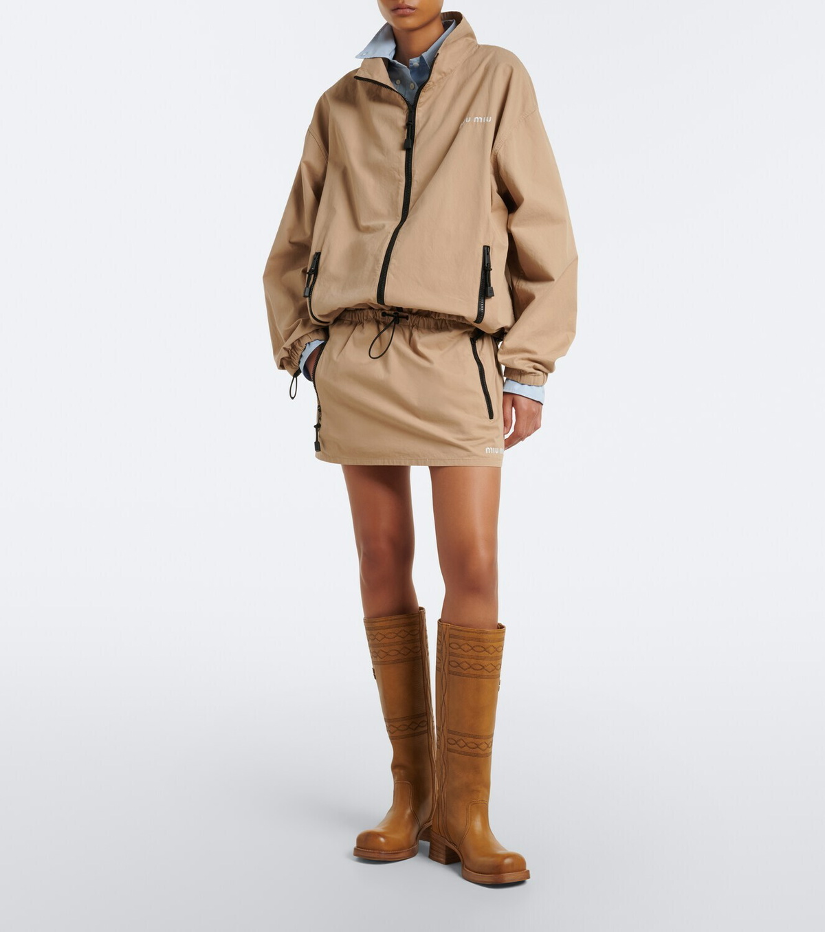 Miu Miu Embroidered leather knee-high boots