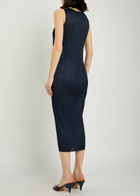 Pleats Please Issey Miyake Pleated Woven Midi Dress Navy