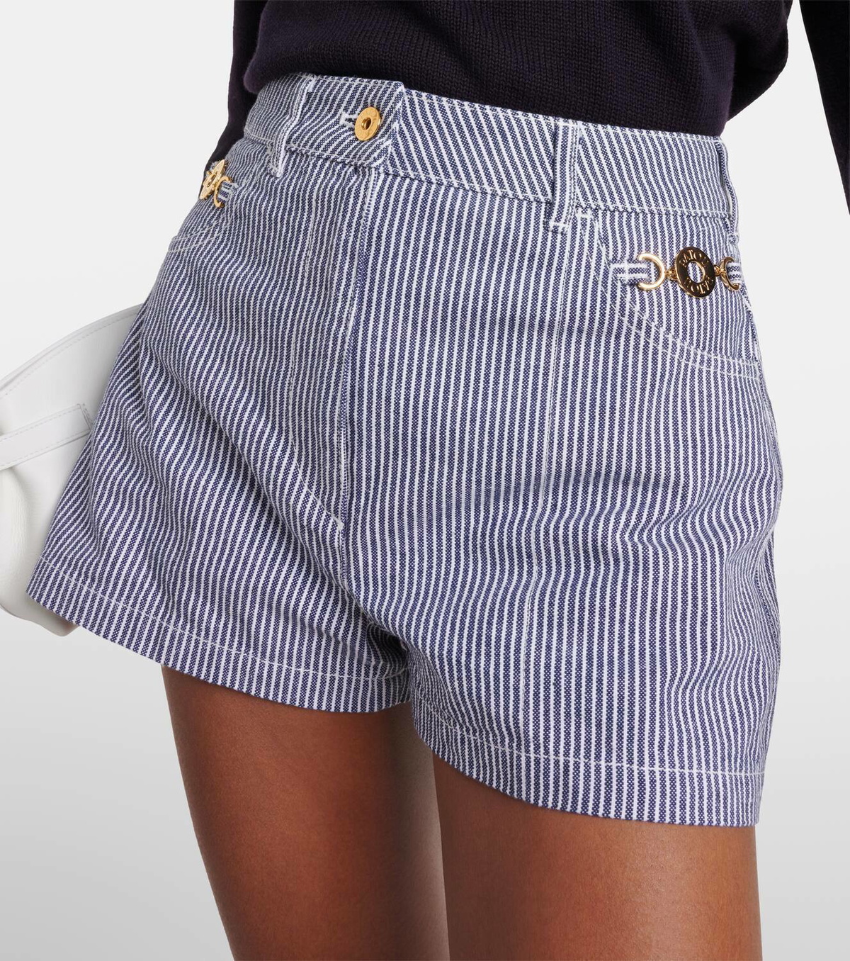 Patou Striped high-rise denim shorts
