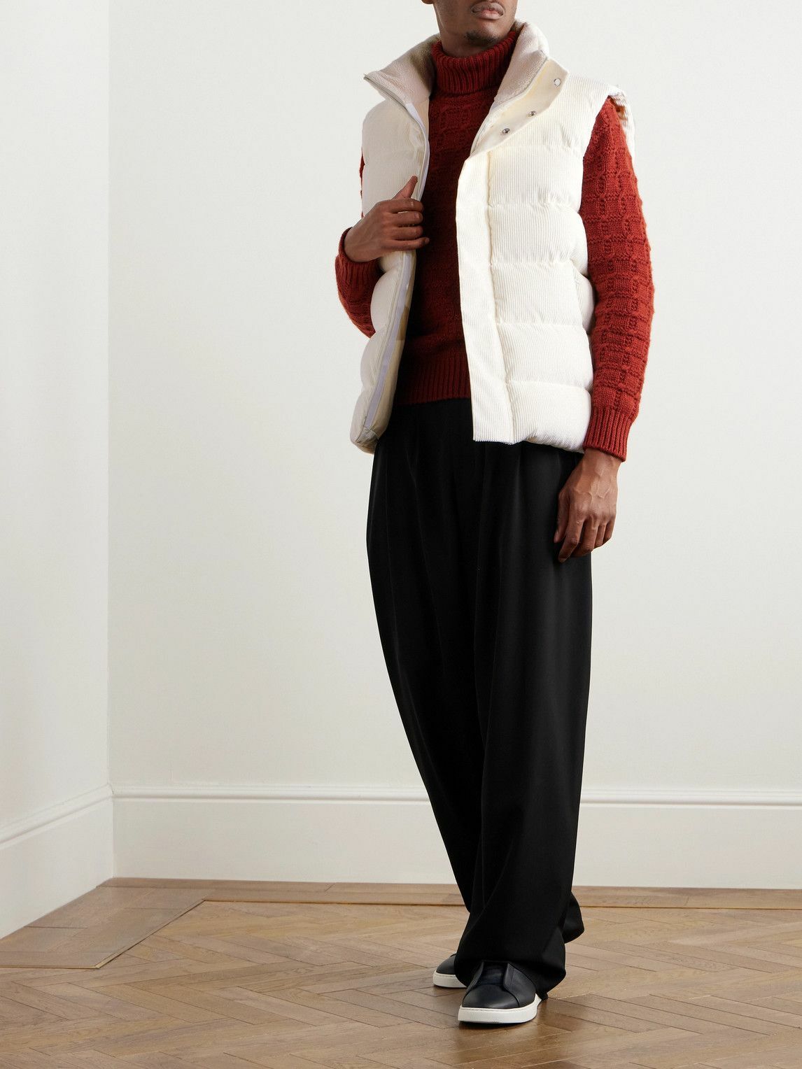 Zegna - Quilted Cotton-Blend Corduroy Down Gilet - White