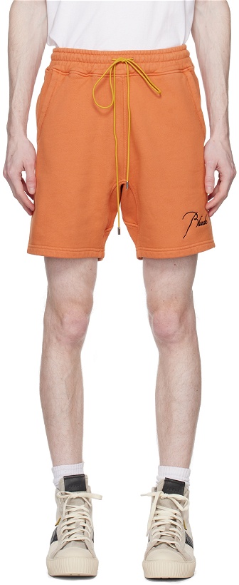 Photo: Rhude Orange Embroidered Shorts
