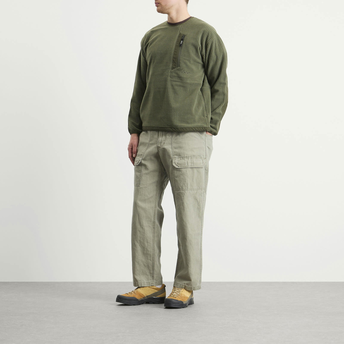 Manastash Men's Grid Fleece Crew Sweat in Olive