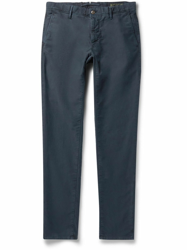 Photo: Incotex - Slim-Fit Garment-Dyed Cotton-Blend Twill Trousers - Blue