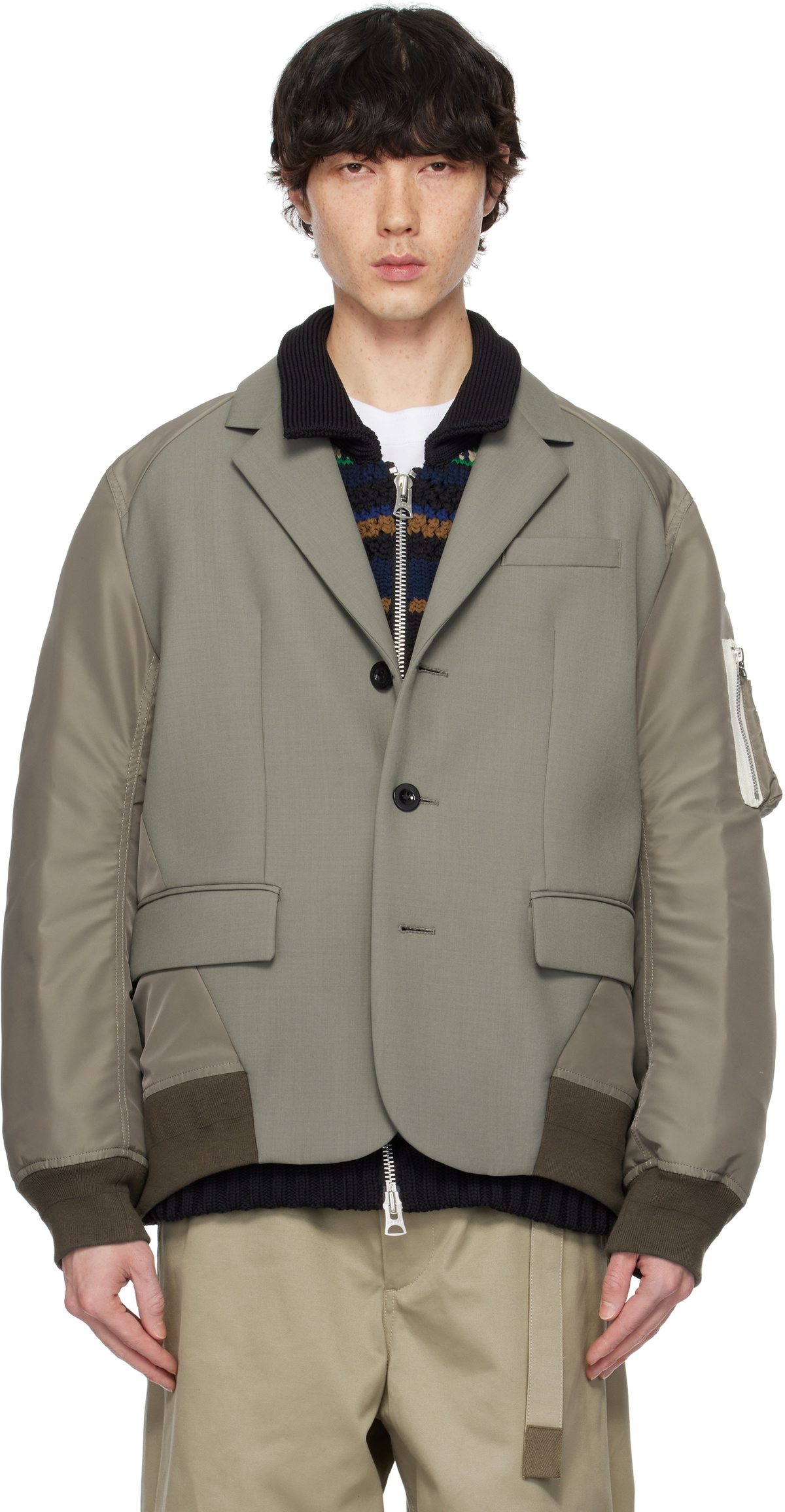 ジャケット・アウター sacai Suiting Bonding Mix Jacket sacai Khaki Suiting Bonding Mix Blazer Sacai