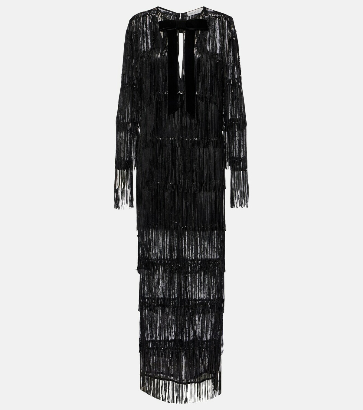 Nina Ricci Fringed sequined tulle maxi dress