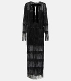 Nina Ricci Fringed sequined tulle maxi dress