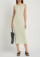 Pleats Please Issey Miyake Pleated Woven Midi Dress Ivory