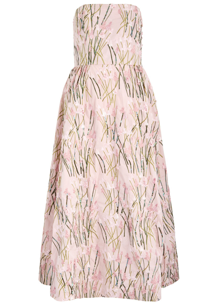 Bernadette Dette Strapless Floral-embroidered Taffeta Midi Dress Multi  Print Bernadette