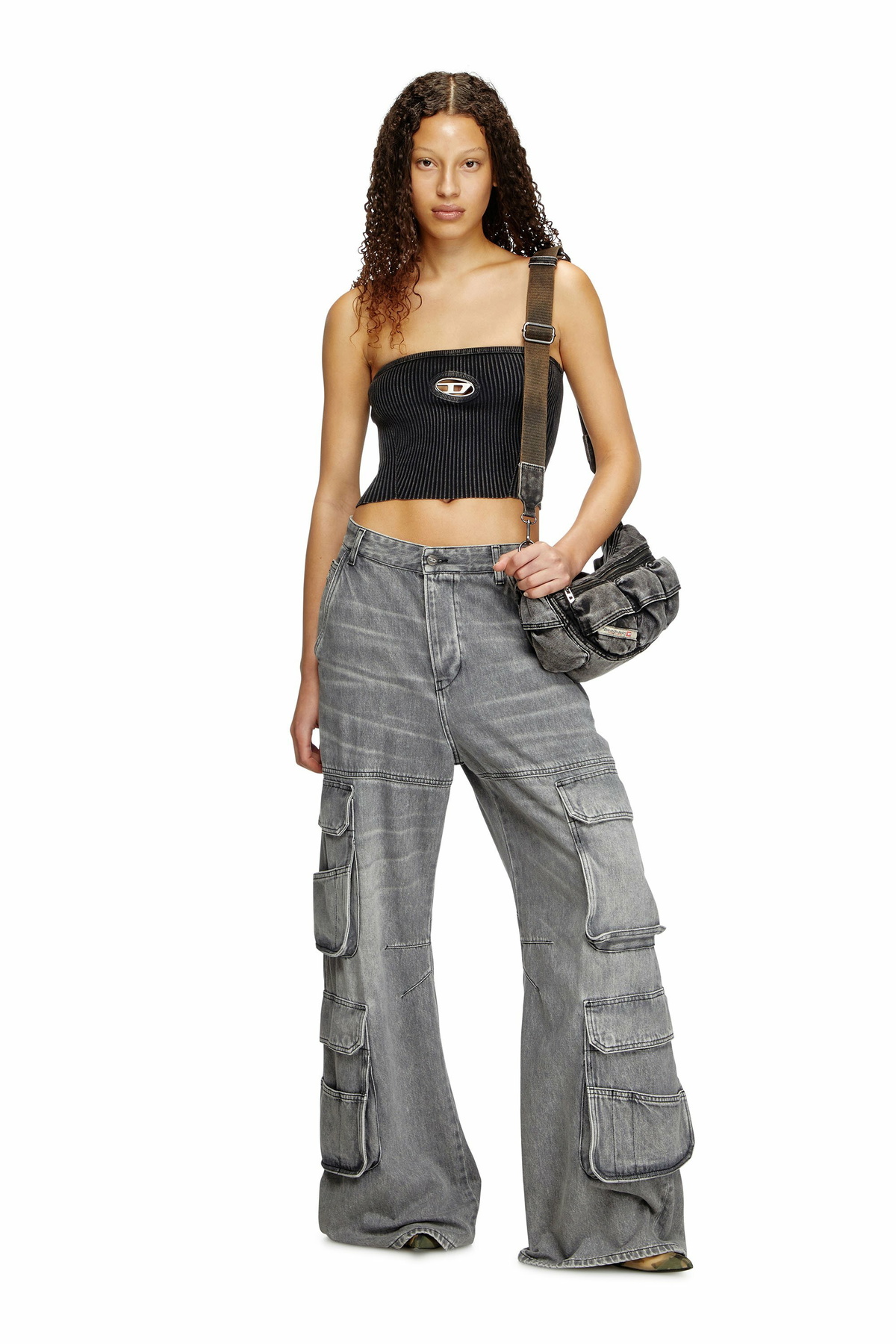 Diesel Knit tube top with cut-out logo - Tops Womens in Black Diesel