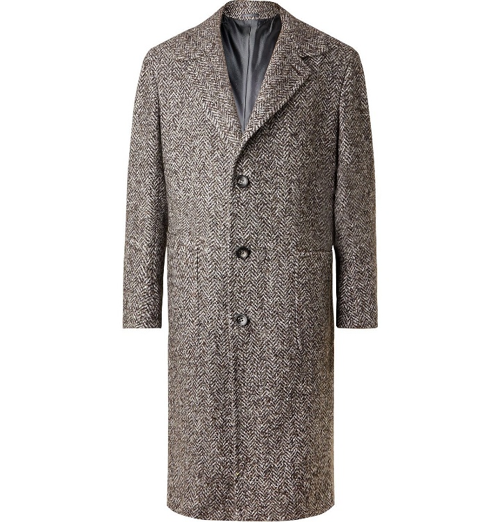 Photo: Kiton - Herringbone Virgin Wool, Cashmere and Silk-Blend Tweed Overcoat - Gray
