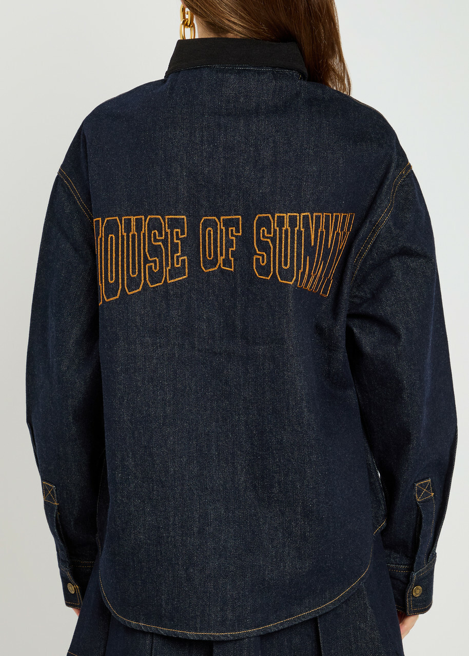 House OF Sunny Designer-embroidered Denim Shirt Indigo