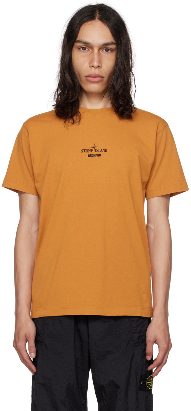 Stone Island Orange Printed T Shirt Stone Island